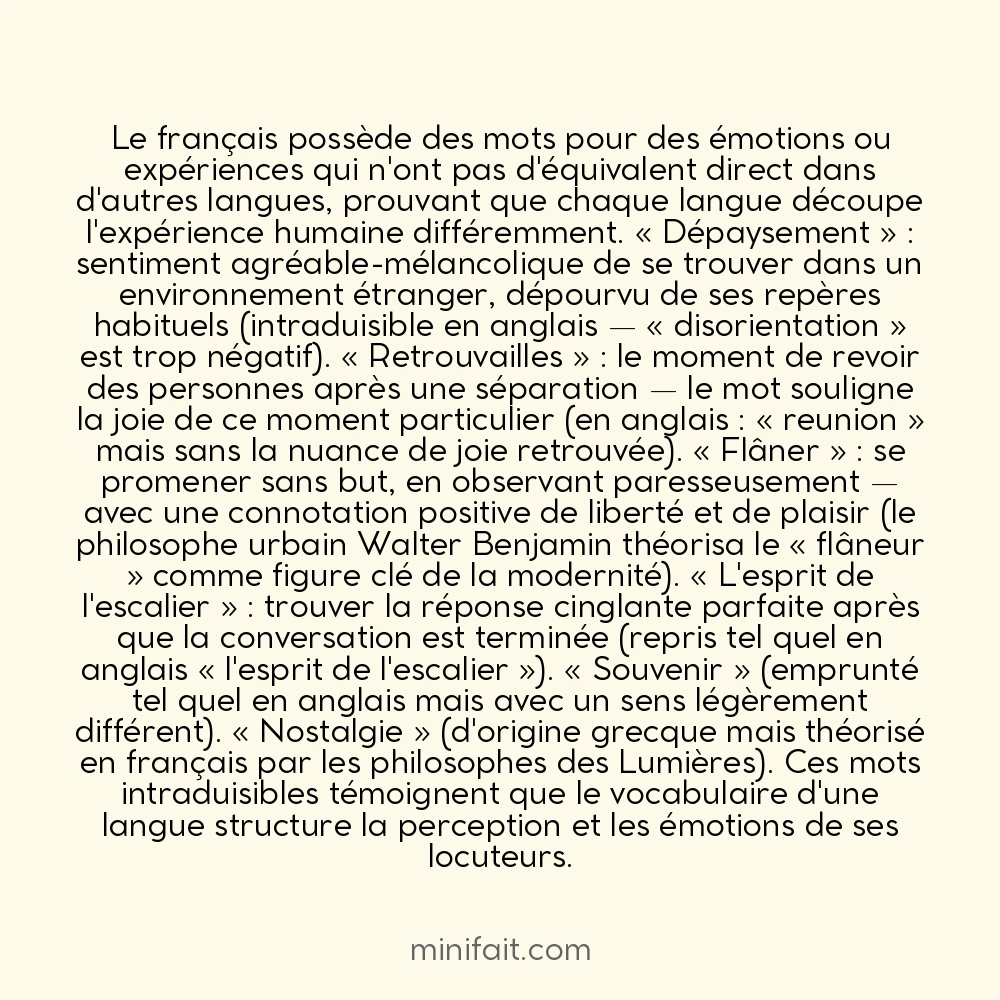 Le français a développé des mots spécifiques pour des émotions intraduisibles