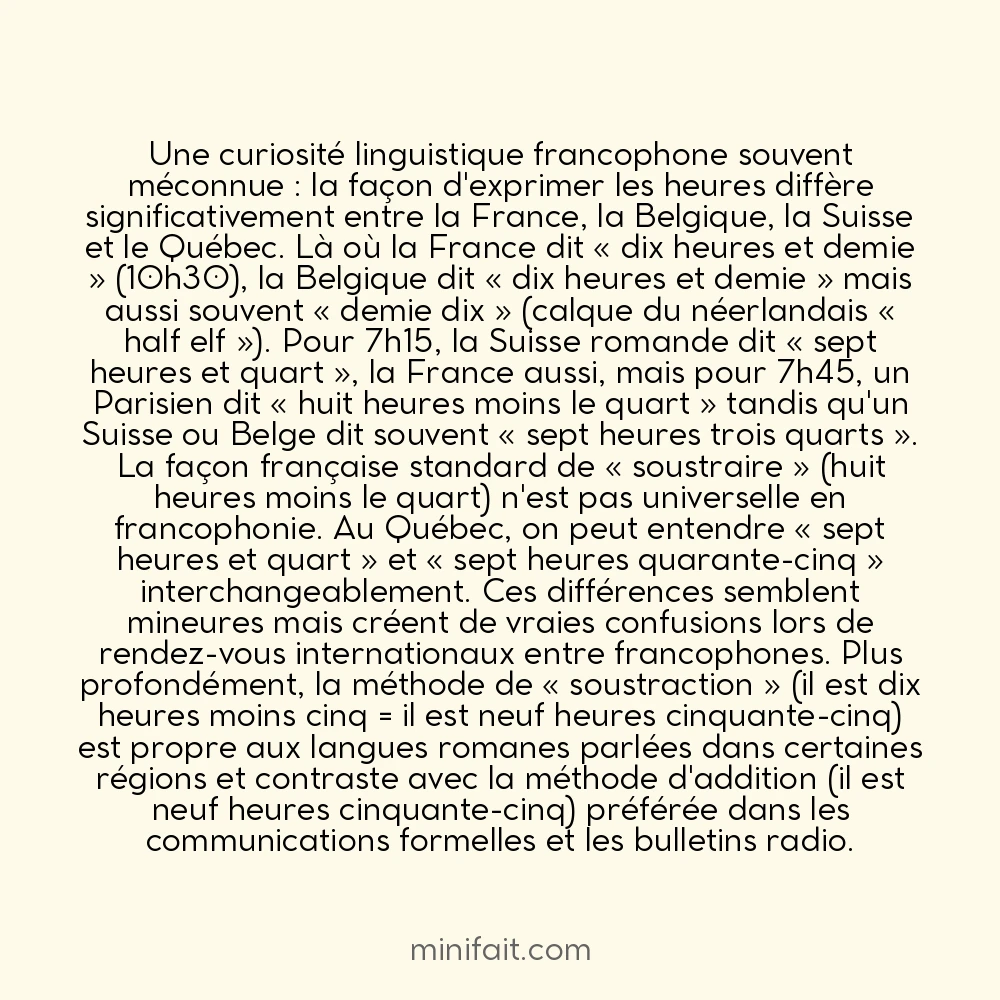 La langue française a deux mots pour désigner la même heure selon la région