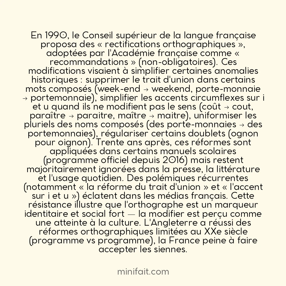 La réforme de l&rsquo;orthographe française de 1990 est très peu appliquée malgré 30 ans d&rsquo;existence