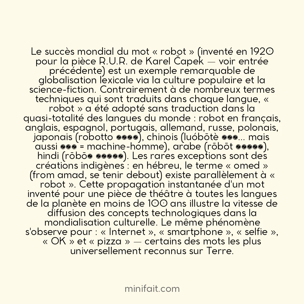 Le mot « robot » est entré dans presque toutes les langues du monde sans traduction