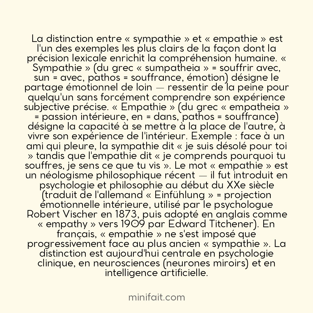 Le mot « sympathie » et le mot « empathie » ne signifient pas la même chose